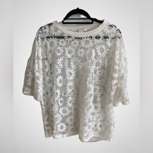 Vintage Glamorous White Sheer Daisy Top